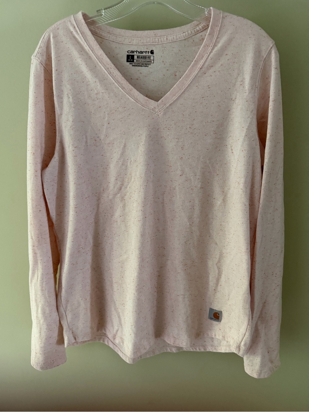 Carhartt Long Sleeve V-Neck Relaxed Fit Pink Salt Tee Large